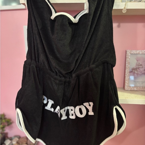 Black Playboy Romper with white Trim - Picture 2 of 2